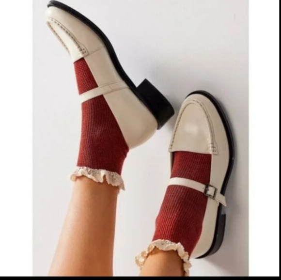 Free People Waffle Knit Ankle Sock Ruffle Cedar NEW - Picture 10 of 11